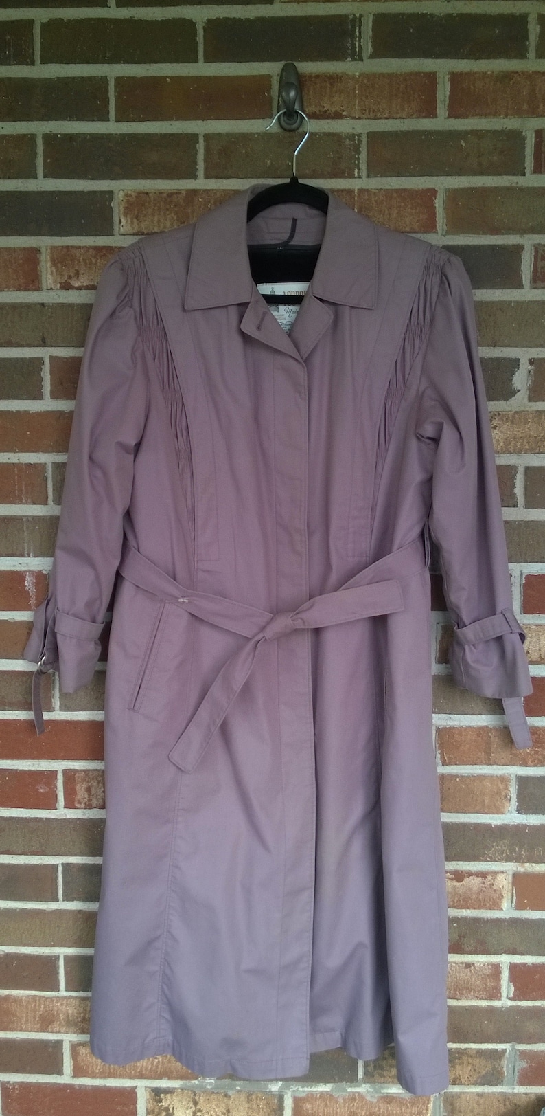 8P 1970s Lavender Purple Mauve London Fog Trenchcoat Maincoat with Removable Liner