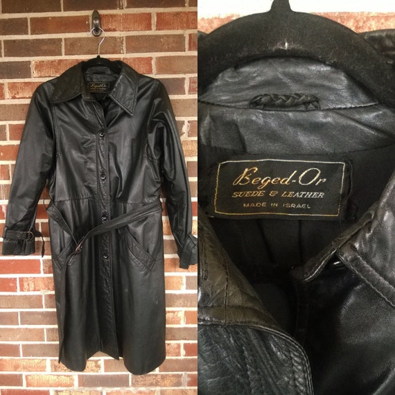1970s Black Leather Trench, Made in Israel, 12