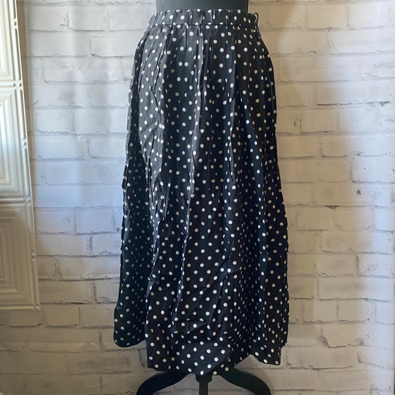 1990s Black White Polka Dot Full Skirt, 12 - image 1