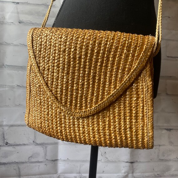 1970s 1980s Natural Woven Straw Crossbody Envelop… - image 2