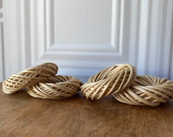 1970s 1980s Natural Wicker Napkin Rings, set of 4