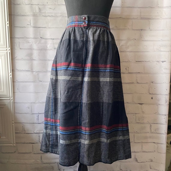 1960s Black Red Blue Grey Plaid High Waisted A Li… - image 7