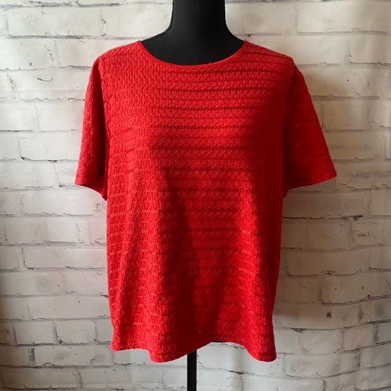 1980s 1990s, XL, Red Textured Dressy Tee, Sag Har… - image 1