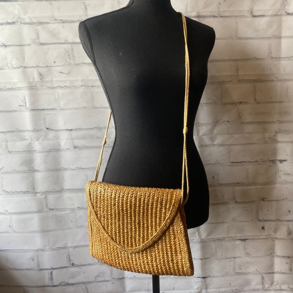 1970s 1980s Natural Woven Straw Crossbody Envelop… - image 1