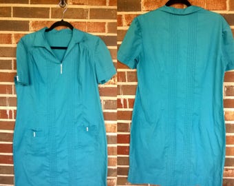 Great Turquoise Linen Collared Dress with button detail