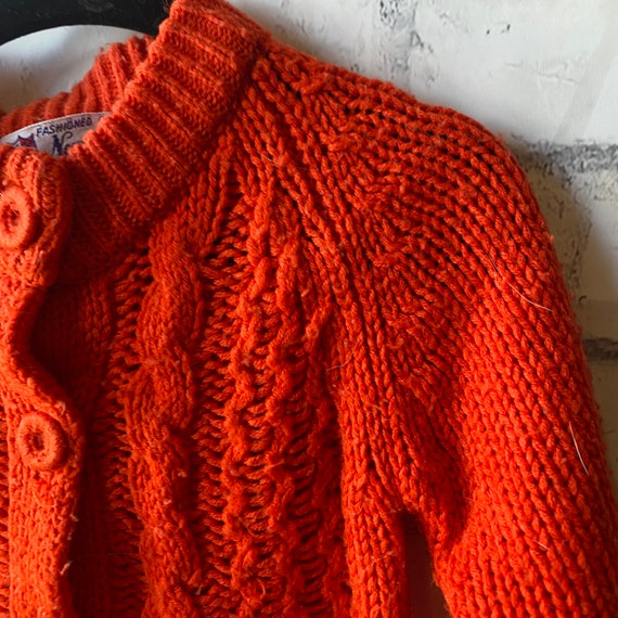 1960s Newport Orange Cable Knit Cardigan Sweater,… - image 2