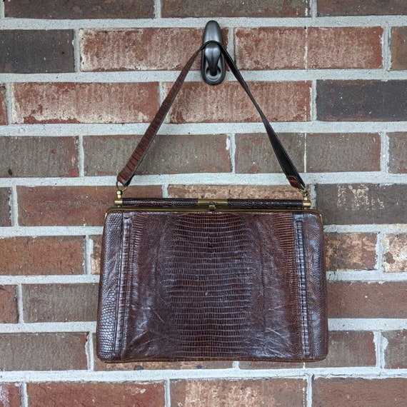 1940s 1950s Brown Snakeskin Leather Formal Kelly B