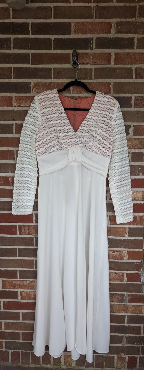 1970s Floor Length White Wedding Dress with Mod L… - image 2