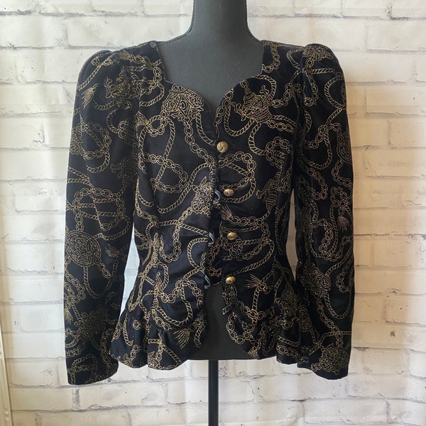 1980s 1990s Scott McClintock Velvet Gold Ornate Glitter Structural Formal Blazer Jacket, 10