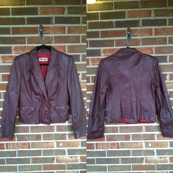 1970s Dark Oxblood Brown Leather Blazer Jacket, 11