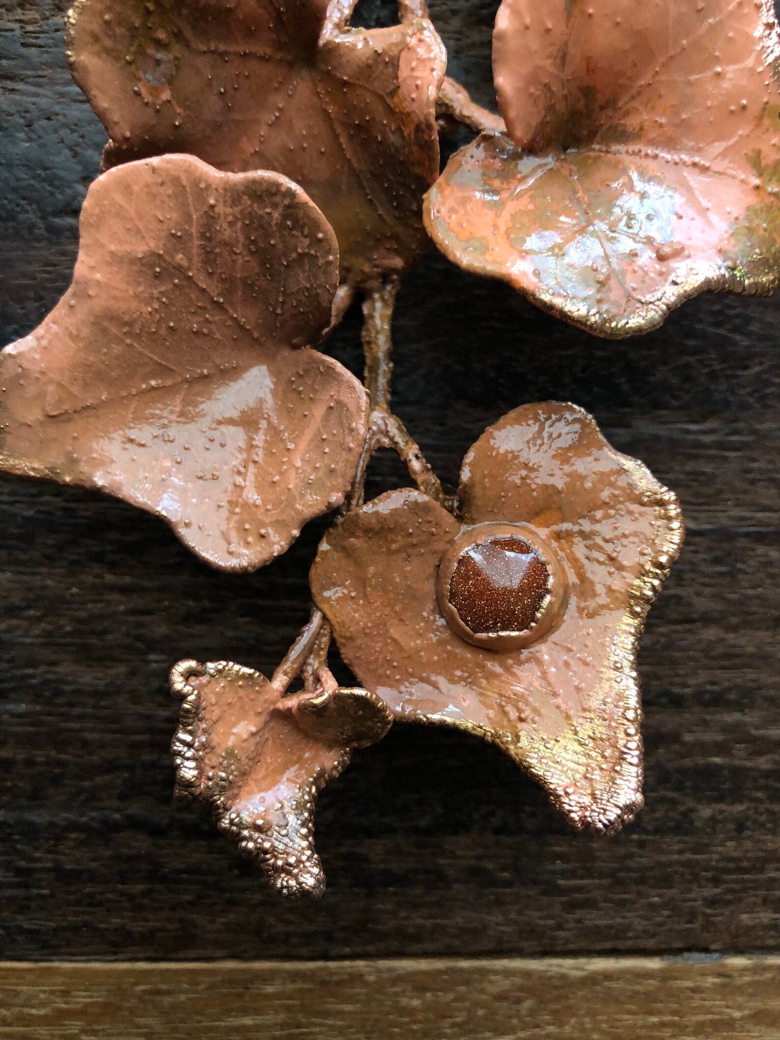 Large Ivy Branch Copper Pendant Goldstone Necklace on Copper Etsy