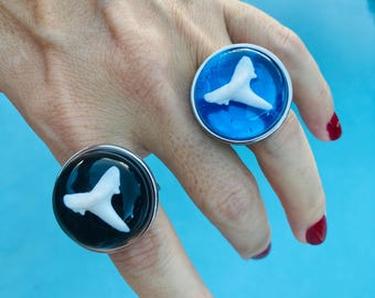 3D Printed Shark Tooth Ring, Resin & Stainless Steel, Adjustable