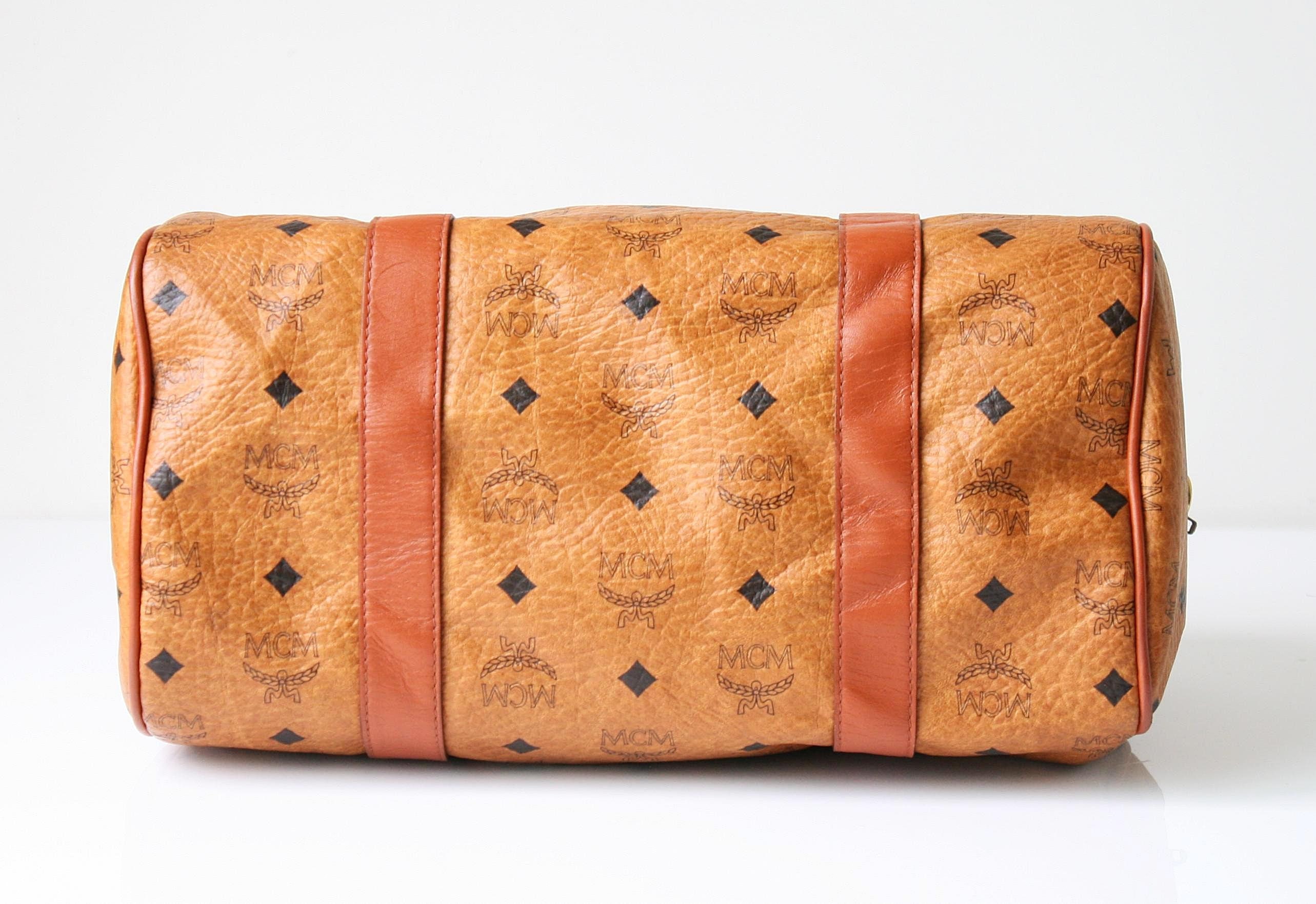 MCM Visetos Brown Leather Vintage 2Way Shoulder Hand Boston Bag Used From  Japan