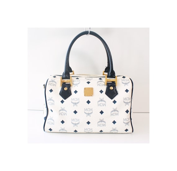 navy blue mcm tote bag