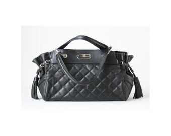 Balenciaga Black Cavier Leather Quilted Tote Bag