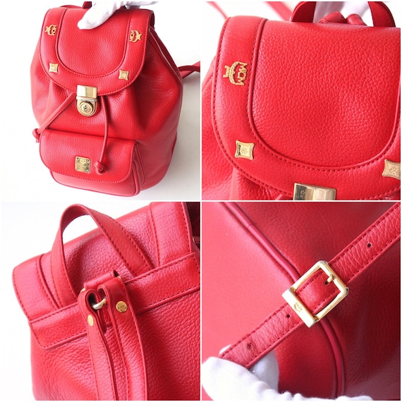 Auth MCM Red Leather 2 Ways Crossbody Waist Bag 