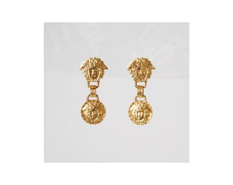 Gianni Versace Medusa Golden Drop Clip Earrings
