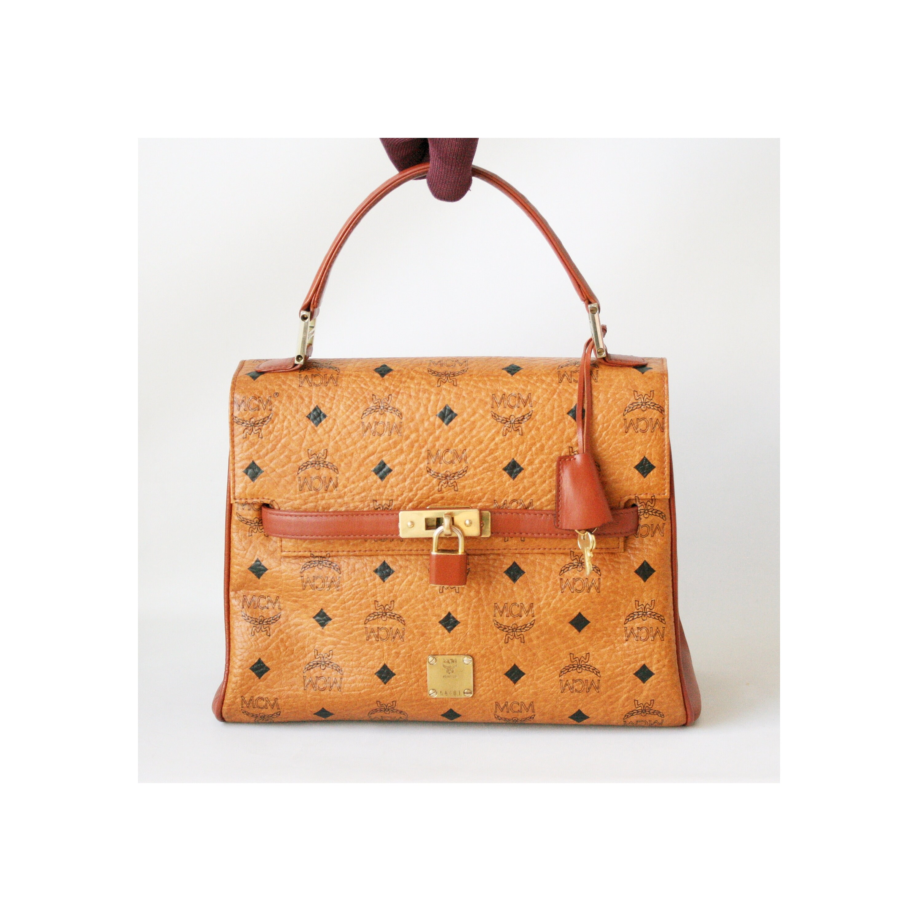 MCM Bag Visetos Cognac Germany Brown Vintage Authentic Tote Handbag Etsy