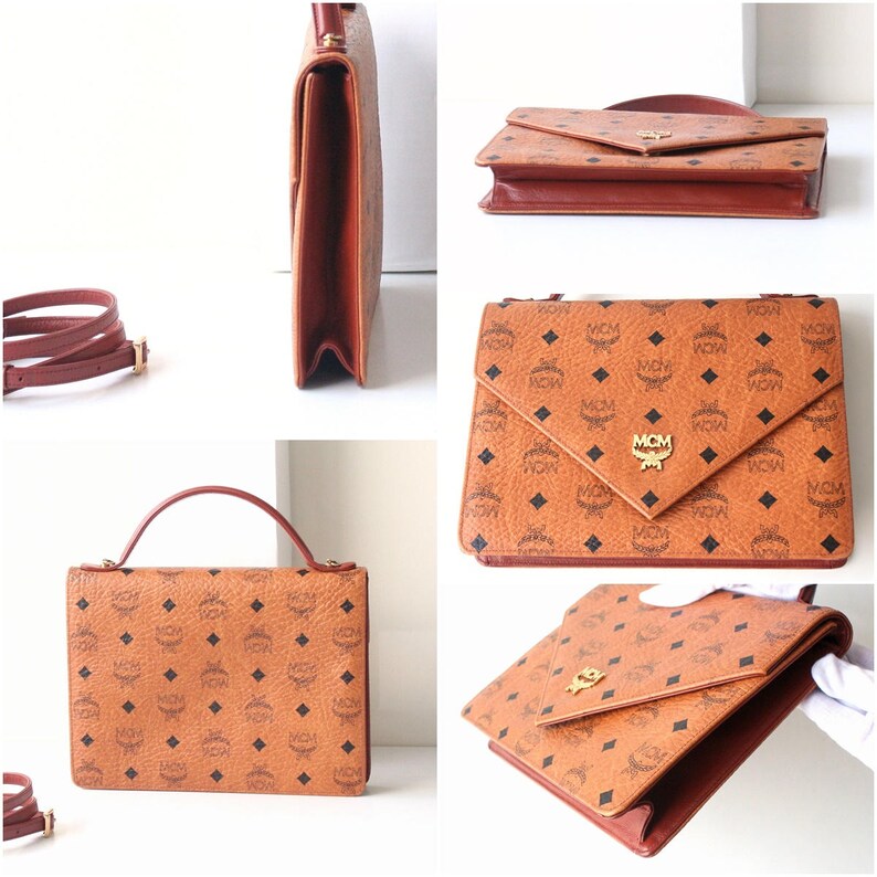 MCM Visetos Cognac Tote Shoulder Crossbody Handbag Authentic Etsy