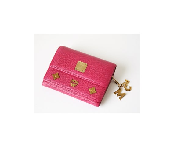 MCM Magenta Leder Bi-Fold Geldbörse, Logo Charm