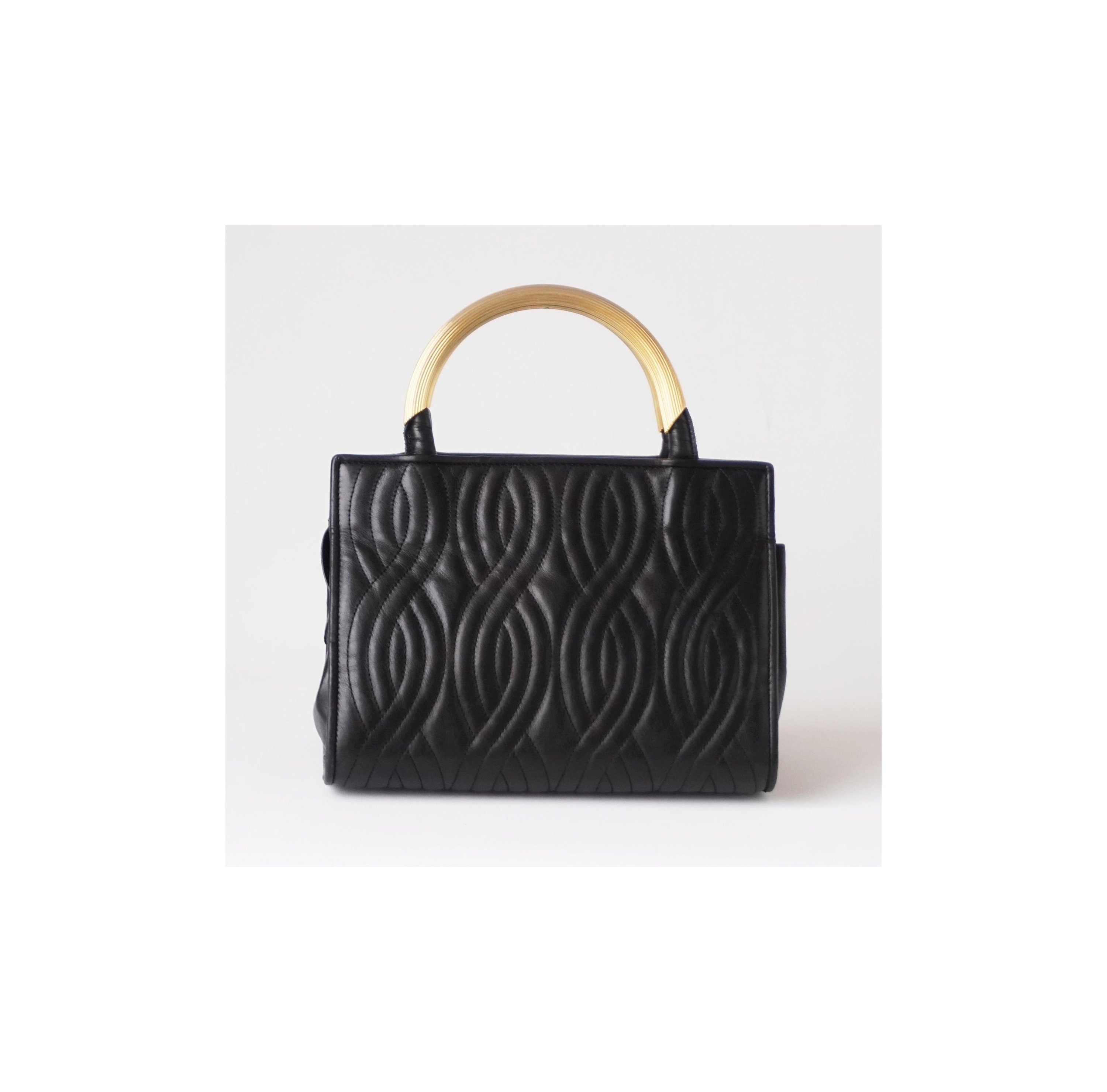VERIFIED Fendi Black Leather Pasta Elbow Macaroni Tote Bag