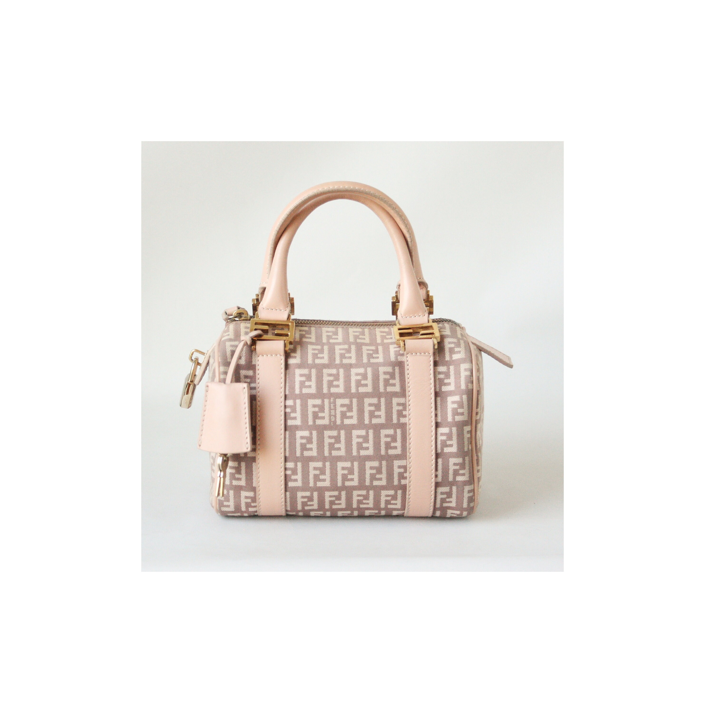 VERIFIED FENDI Zucca Pink Canvas Leather Nano Boston Mini Bag Etsy Ireland