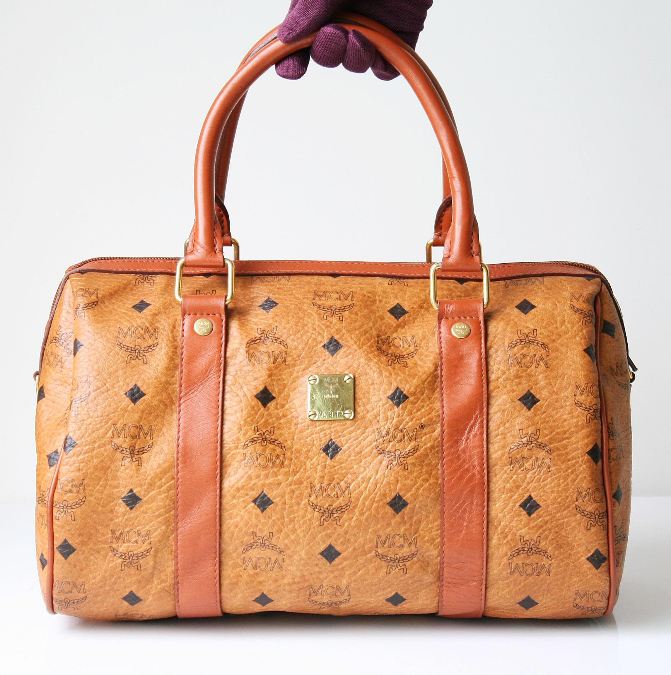 Buy MCM Visetos Cognac Brown Golf Collection Boston Bag Online in