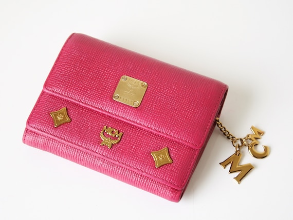 MCM Magenta Leder Charm Geldbörse, Logo Bi-Fold