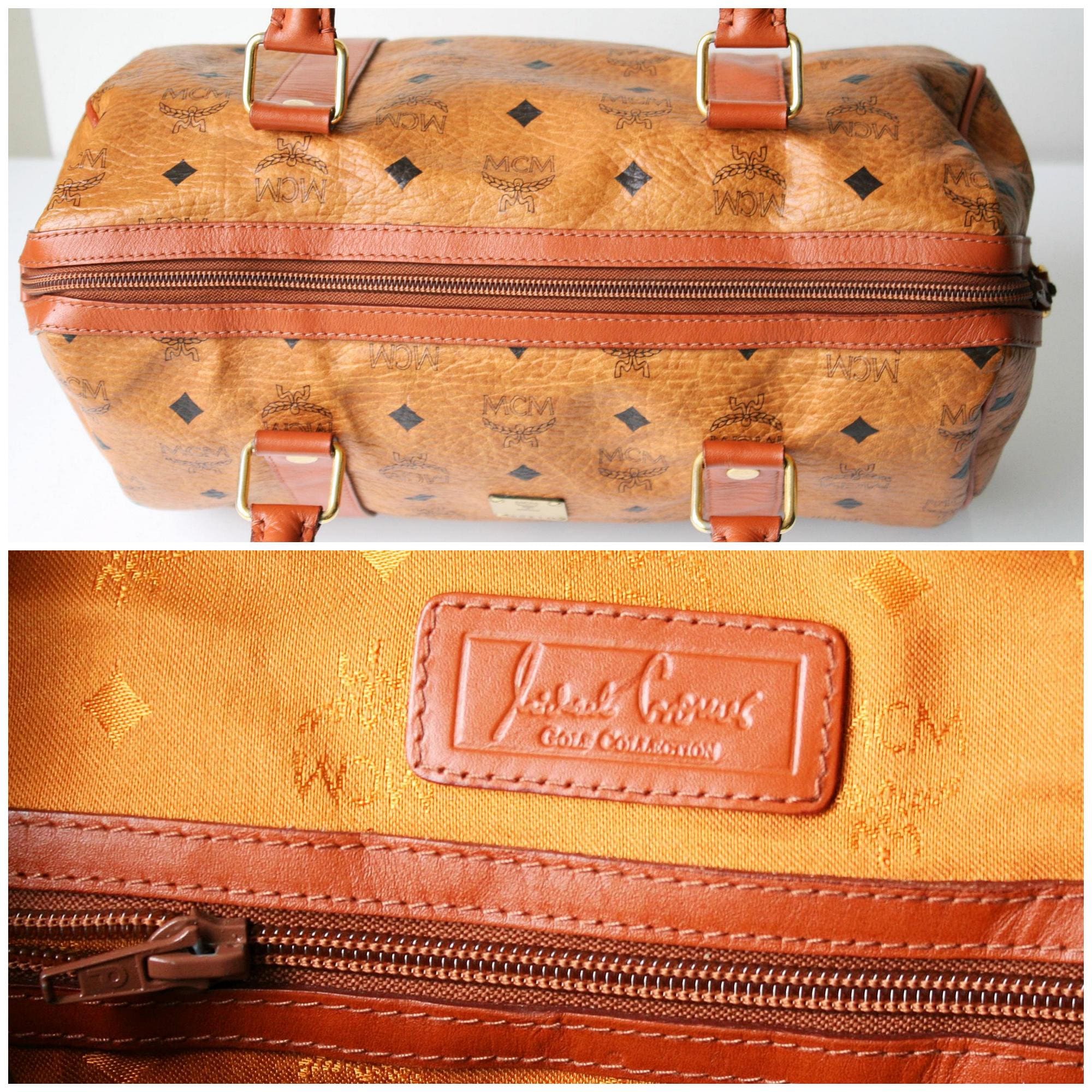MCM Visetos Brown Leather Vintage 2Way Shoulder Hand Boston Bag Used From  Japan