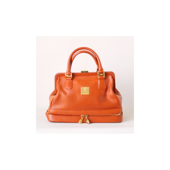 MCM Orange Brown Leather Doctor Bag top Handle Bag Etsy Ireland