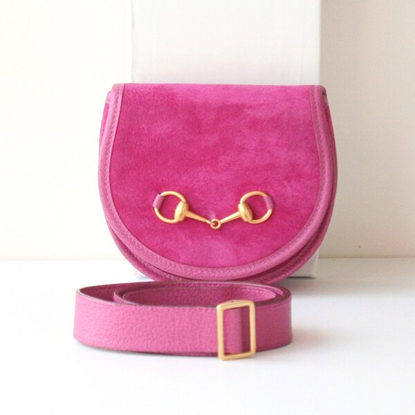 Gucci Suede Waist Belt Bag Pink Horsebit vintage authentic handbag purse