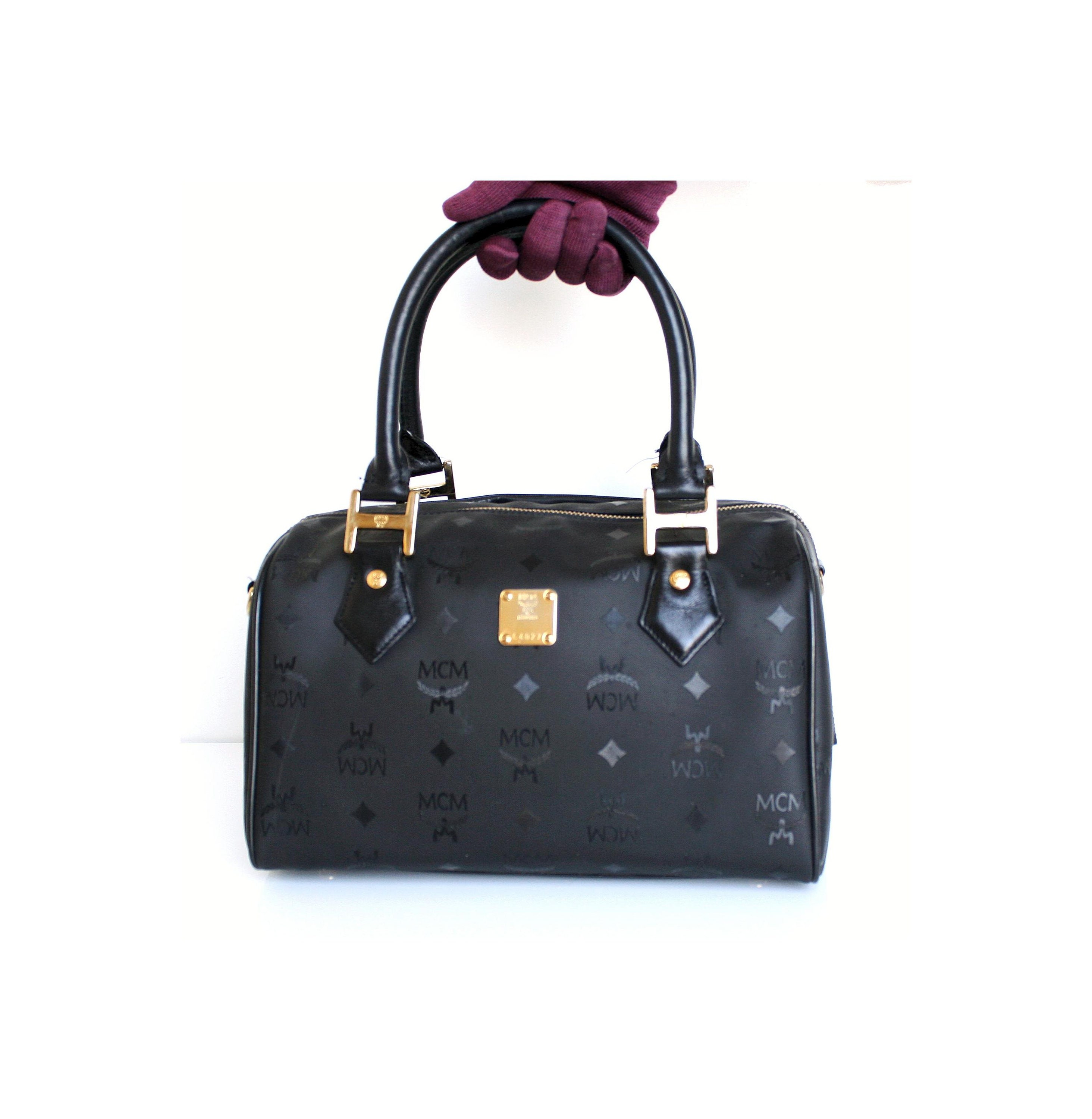Auth MCM Black Visetos Boston Top Handled Bag Etsy UK