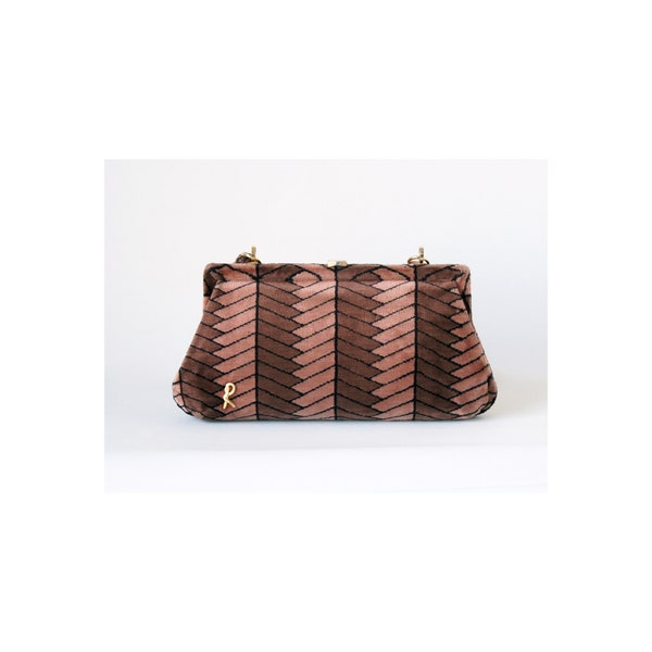 Roberta Di Camerino Velvet Brown Beige Clutch and Shoulder Bag