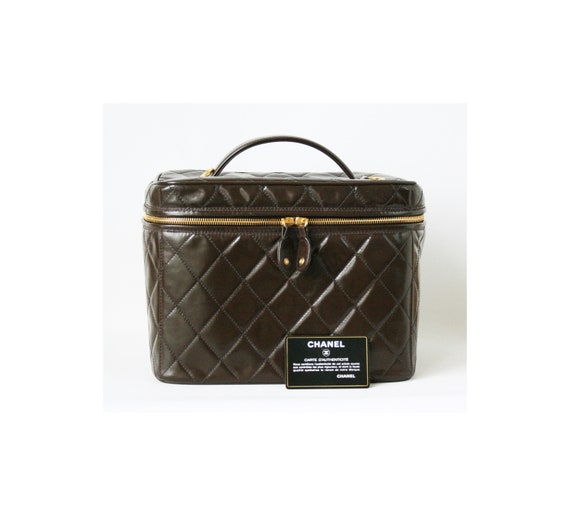 VERIFIED CHANEL Dark Brown Patent Quilted Vanity Bag beauty Case Etsy