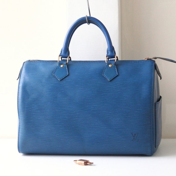 Louis Vuitton Epi Speedy 30 Blue Tote Boston Handbag Authentic Vintage purse