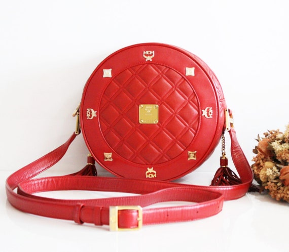 Vintage Red MCM Munchen Satchel Handbag shoulder bag