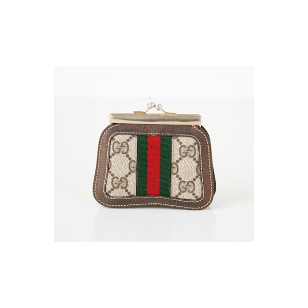 VERIFIED - Auth GUCCI GG Web Sherry Line Kiss Lock Coin Wallet