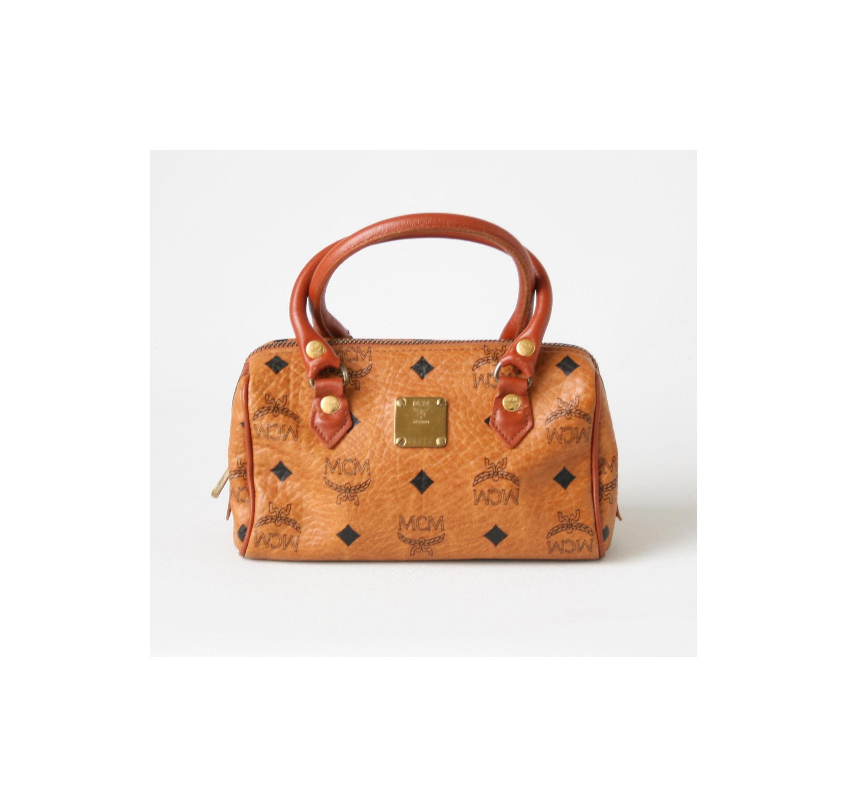 Mcm Printed Fabric Mini Boston Handbag Printed Donna Tu In Brown