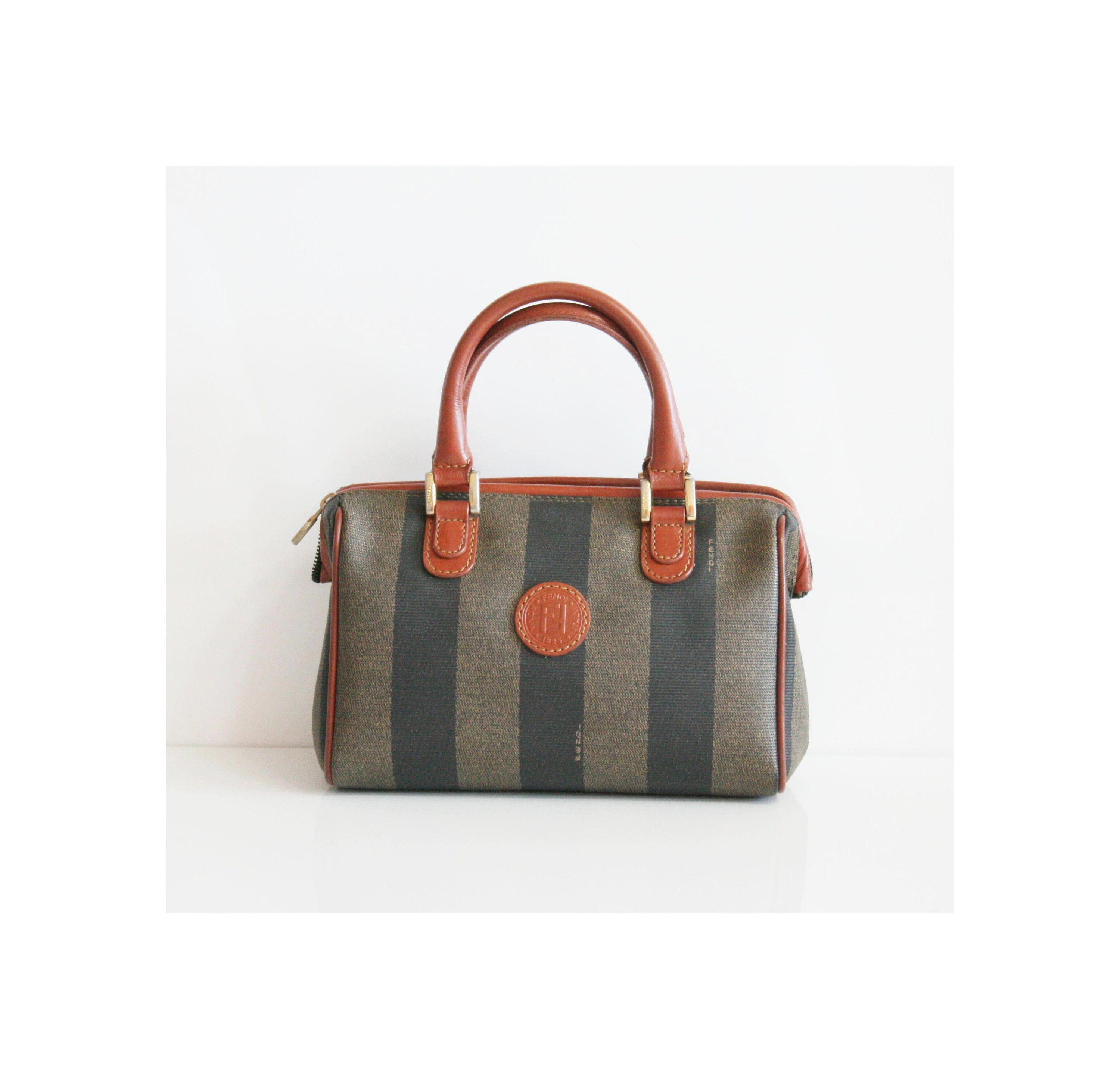 Vintage FENDI black and grey pecan stripe bag with brown leather handl –  eNdApPi ***where you can find your favorite designer  vintages..authentic, affordable, and lovable.