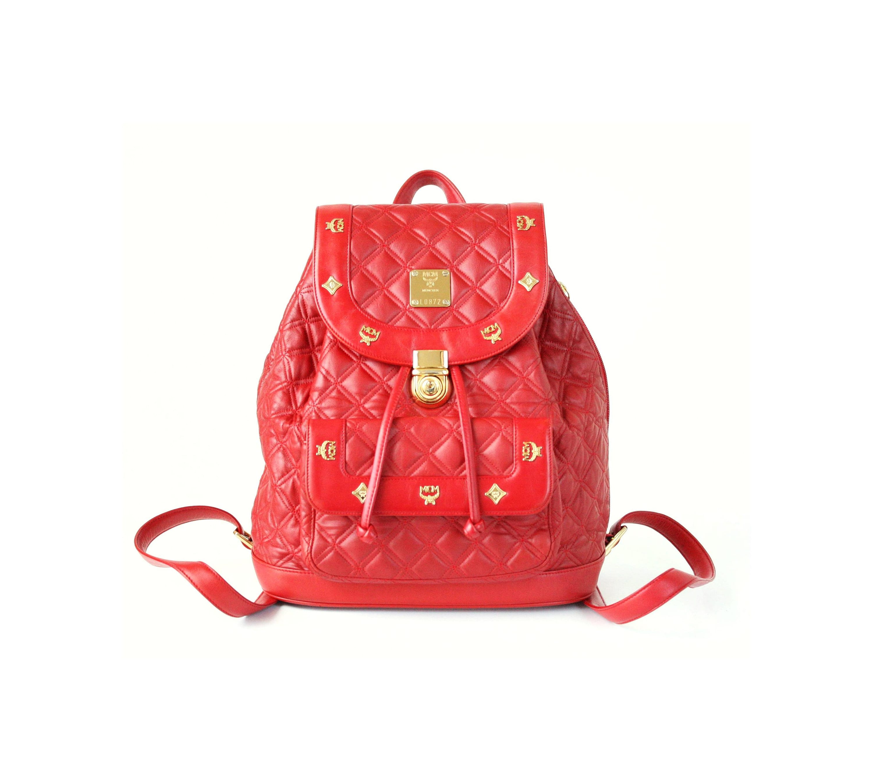 real red mcm backpack