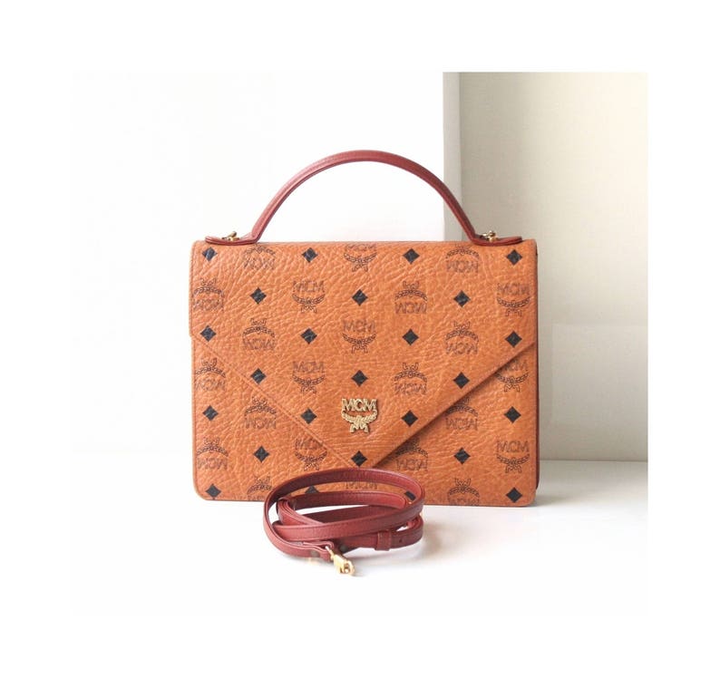 MCM Visetos Cognac Tote Shoulder Crossbody Handbag Authentic Etsy