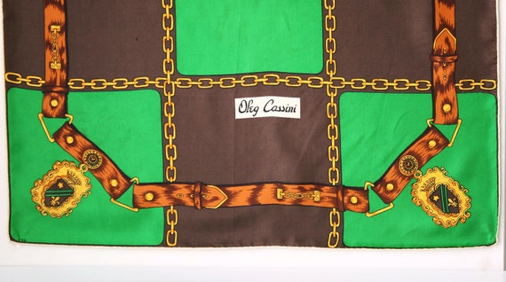 Oleg Cassini Green Chain Silk Scarf - image 3