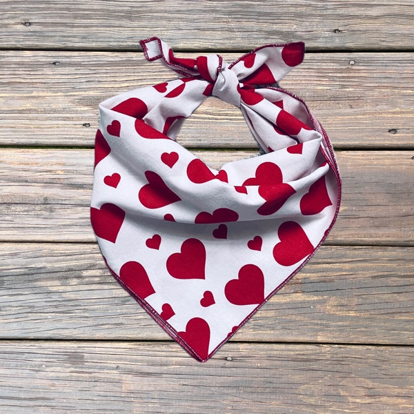 Red Hearts dog bandana, red and white hearts dog bandana, Valentine’s dog bandana,