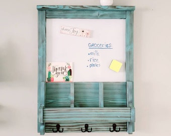 Wood Wall Organizer, Dry Erase Board, Magnetic Board, Mail Organizer, Rustic Wall Decor, Wall Organizer, Home Office Decor, Mail Holder