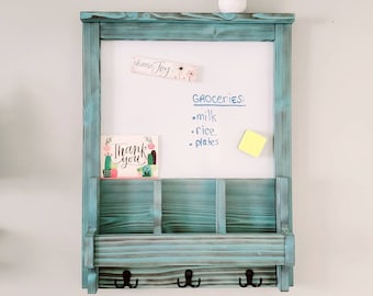 Wood Wall Organizer, Dry Erase Board, Magnetic Board, Mail Organizer, Rustic Wall Decor, Wall Organizer, Home Office Decor, Mail Holder