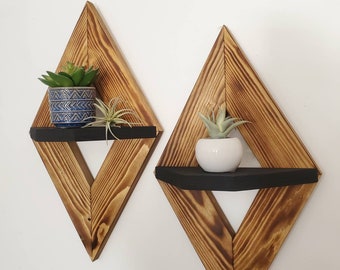 Geometric Wall Shelf (Set of 2), Floating Shelves, Boho Wall Decor, Wooden Shelves, Geometric Wall Decor, Small Wall Decor, Christmas Gifts