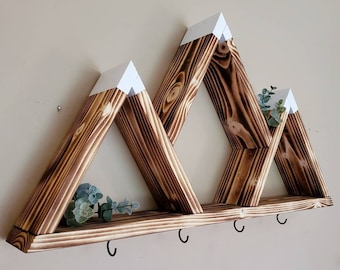 Mountain Key Holder, Mountain Wall Decor, Key Holder for Wall, Wall Hanging, Mountain Wall Art, Floating Shelf, Key Hanger, Key Hooks, Gifts