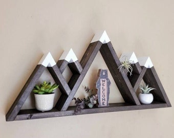 Handmade Wood Mountain Shelf, Rustic Wall Decor