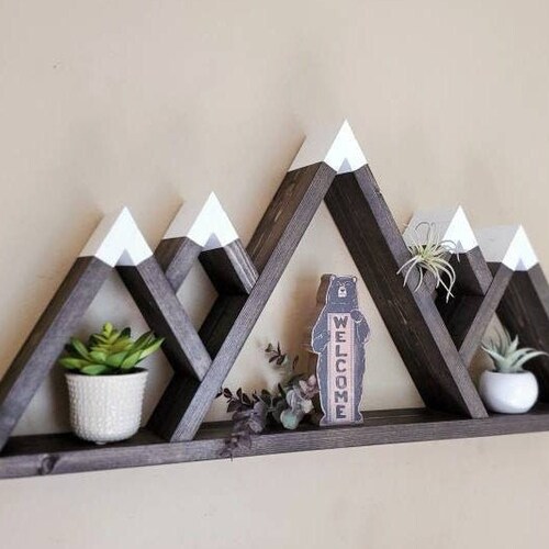 Five Peak Wood Mountain Shelf Wood Mountain Shelf Wall Hangings Floating Shelf Nursery