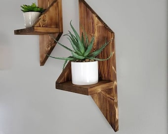 Geometric Wall Hangings Set of 2, Wooden Wall Sconces, Geometric Wall Decor, Rustic Farmhouse Wall Decor, Wood Candle Holders